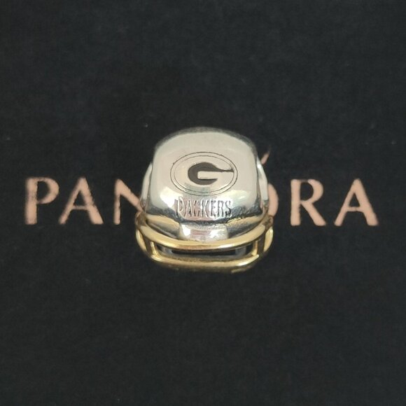 Pandora Green Bay Packers NFL Football Helmet Charm 14K Gold and S925 Silver - Picture 1 of 9